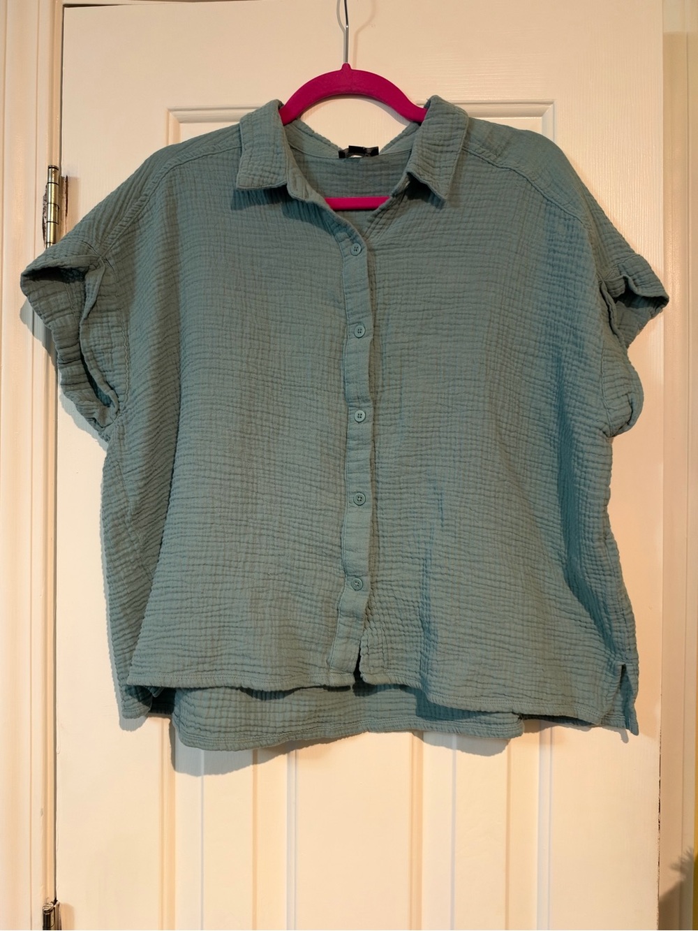 Splendid Relaxed Gauze Button-Down Top in Sage